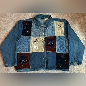 Sara Studio Patchwork Jean Jacket with Embroidered Details